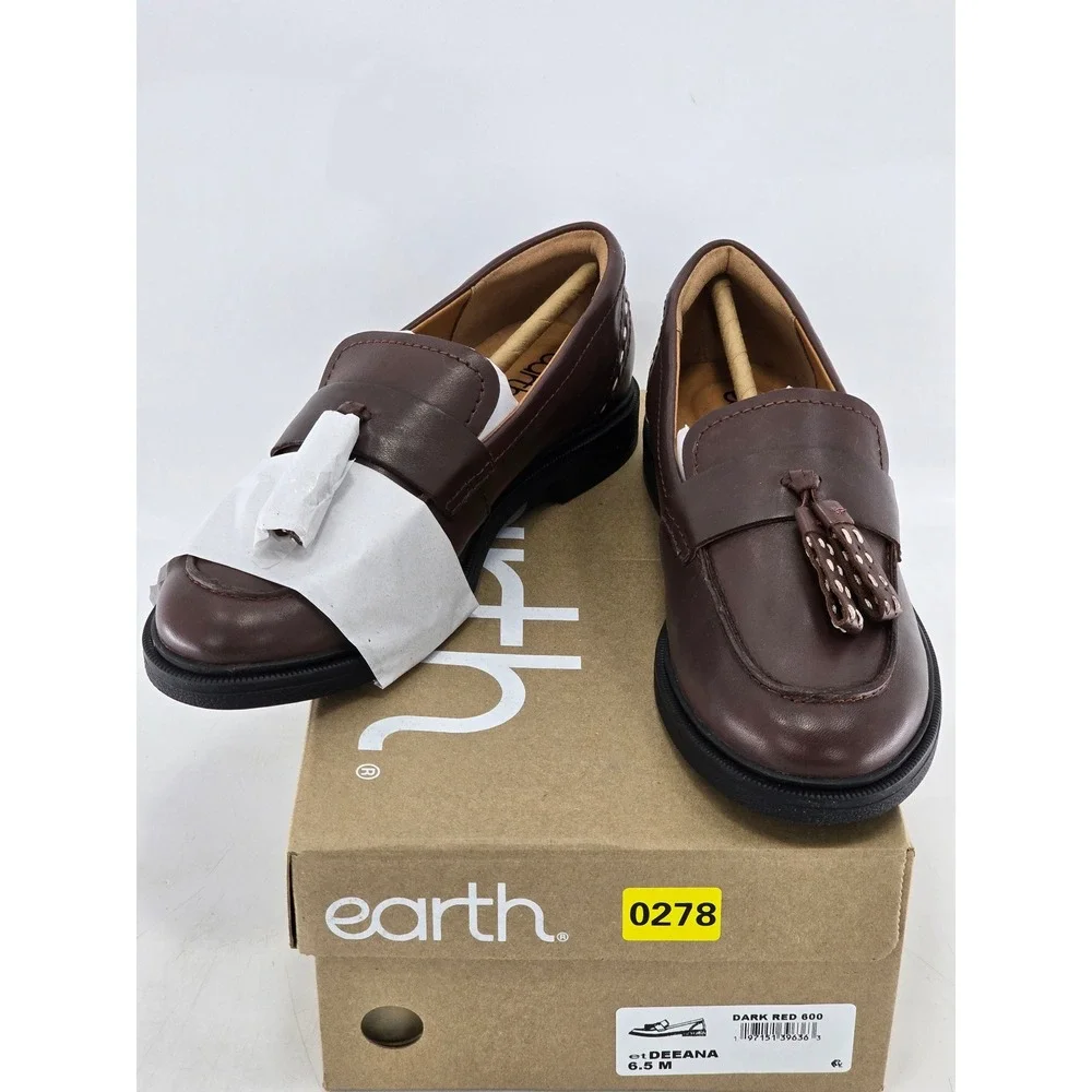 Earth Deeana Tassel Loafers Women 6.5 Dark Red Leather Slip On - New
